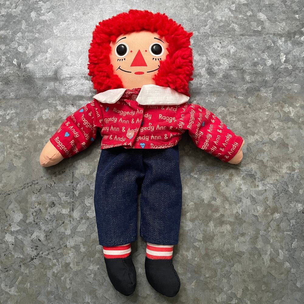 Raggedy Andy Plush Doll Red Yarn Hair I Love You Raggedy Ann Spellout Snap Shirt